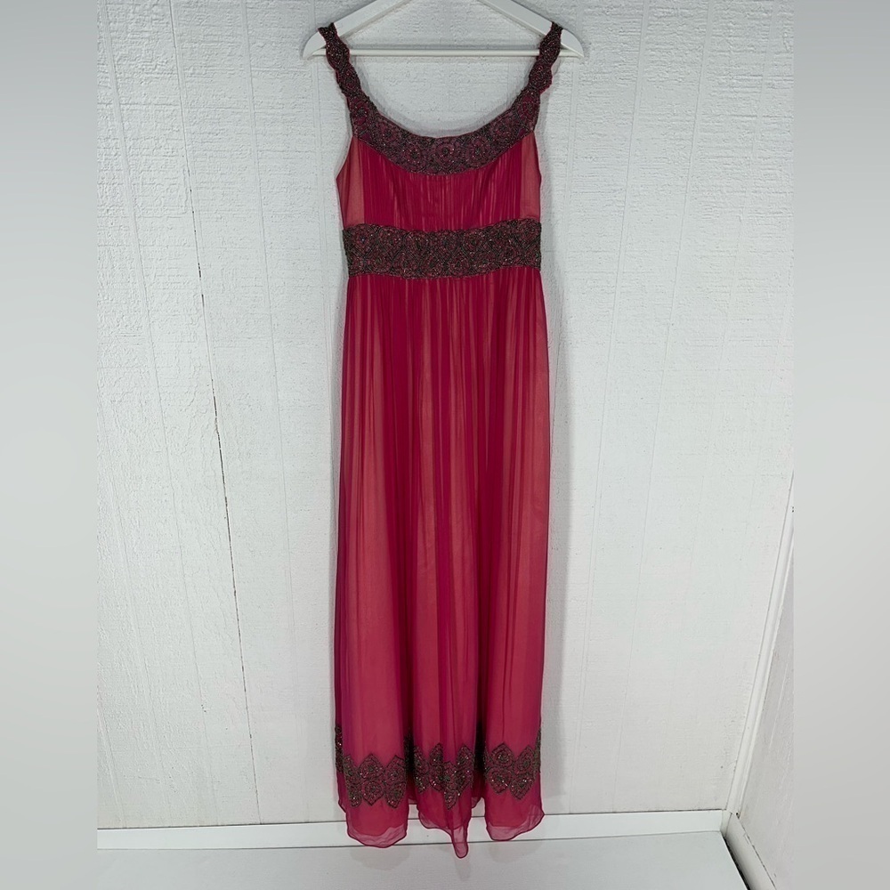 Adrianna Papell silk embellished formal evening gown pink size 2